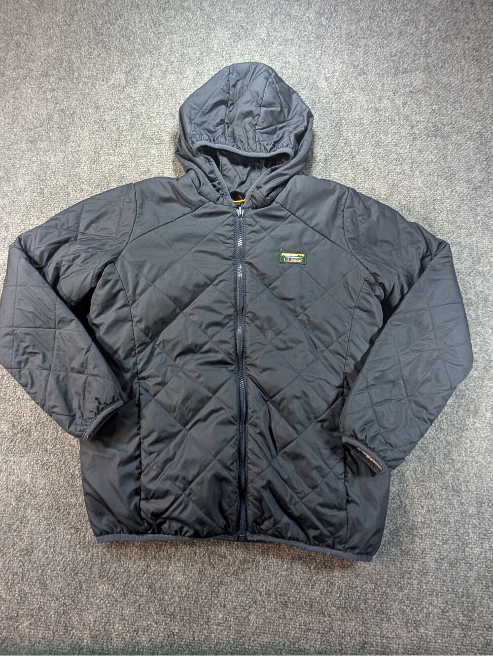 LL Bean Youth Medium 10 12 black beige fleece lined reversible jacket outdoor